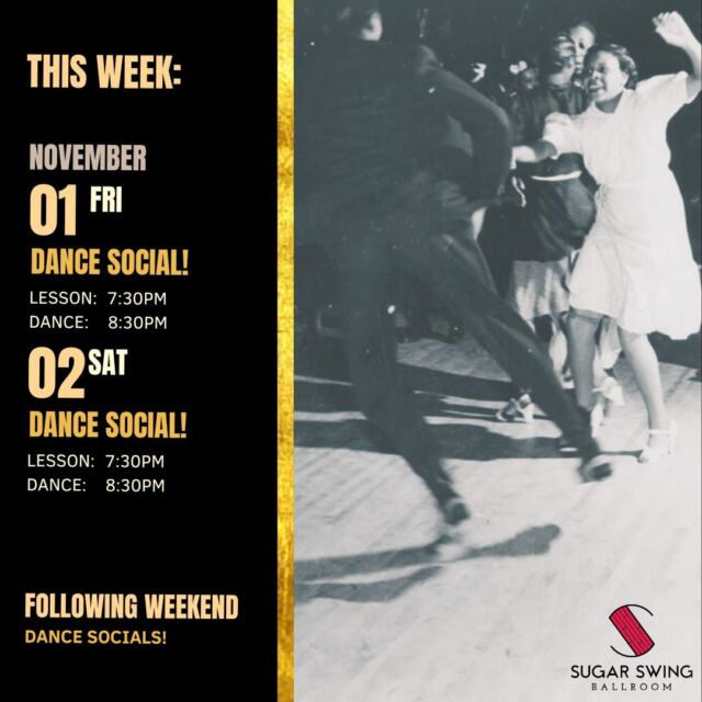 ✨Upcoming Social Dances✨

Get ready for two nights of Lindy Hop magic this week with our quintessential Dance Socials! Friday night we will have Tom spinning some tunes for us, and Saturday we'll have Adam and Birkley in the dj booth! 🎶

The Friday and Saturday Schedule is as follows 👇🏼
Beginner friendly drop-in lesson: 7:30PM
Dance Social: 8:30PM