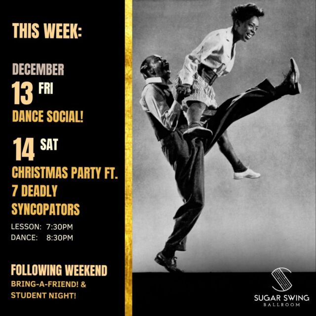 ✨ Upcoming Social Dances ✨

Come out and have some fun dancing this Winter! Cozy up at our venue this Friday for our quintessential Dance Social and on Saturday at our annual Christmas party! And yes, we're having Live Music...Again! 🥁🥳 🎷

Don’t know anything about swing dancing? Or perhaps you want to practice some moves you’ve learned? As always we have our no-partner-needed beginner lesson starting at 7:30pm on both Friday and Saturday.
 
See you on the dance floor! 🫱🏼‍🫲🏽

#yeglocal #yegsmallbusiness #oldstrathcona #whyteave