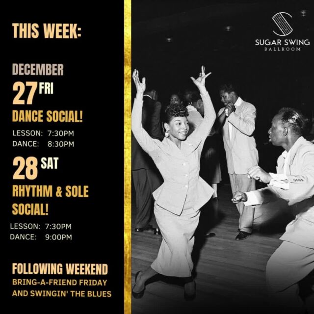 ✨ Upcoming Social Dances ✨

Can you believe we're this close to 2025?🤯

Join us this Friday for our last Dance Social! of 2024! 🎊 Our beginner-friendly drop-in lesson starts at 7:30pm and will turn into a social dance at 8:30pm!

On Saturday, we're holding one of our ongoing collaborations with our friends from house dancing, so please join us for some movin' and groovin'! Our beginner lessons will start at 7:30pm and will run until 9pm, after that...It's party time!

See you in a few days! 🕺🏻