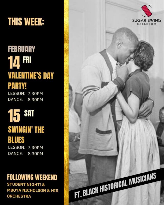 ✨ Upcoming Social Dances ✨

February is in full swing, and we’re honoring Black History Month through music! 🎹 This month, our DJ’d sets will highlight legendary Black jazz musicians whose influence continues to shape the dance and music we love. It’s a perfect time to celebrate their legacy on the dance floor! 🙌🏼

💌 Friday: Valentine’s Day Dance
Dress in red, pink, or white and join us for a night of love, swing, and celebration! Whether you're bringing a date or just coming to dance, it's the perfect way to spend the evening as there will be both treats and games! 🍬 First time dancing? We'll have a beginner-friendly lesson just for you! The lesson starts at 7:30 pm and will transition into the social dance at 8:30 pm.

🎶 Saturday: Swingin’ the Blues
If you love Lindy Hop and Slow Drags, this is your night! We’ll be featuring two drop-in lessons—Lindy Hop at 7:30 pm followed by Slow Drags at 8:15 pm. The social dance will feature music that works for both Lindy Hoppers and Traditional Blues dancers, so you can explore both styles on the floor. 

Whether you're new to swing or a regular on the floor, our socials are open to everyone. Come solo or with friends—you’ll find a warm and welcoming space to dance, connect, and celebrate jazz together.

⬛️ Be there or be square! ⬛️