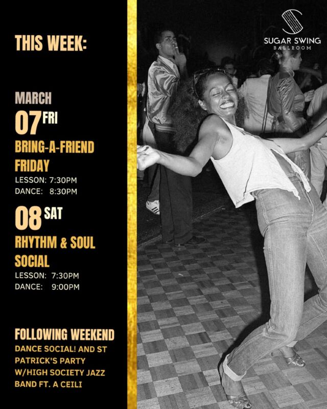 ✨Upcoming Social Dances ✨

This Friday, bring a friend and you’ll both get 40% off admission—bring more, and the deal applies to everyone! Lesson at 7:30pm with dancing at 8:30pm. 

On Saturday, we're partnering with our friends from the house dance community for another exciting collaboration. Join us for an evening of rhythm and movement! Beginner lessons (both House and Lindy Hop) will run from 7:30pm to 9pm, and once they're over—it's time to celebrate on the dance floor!

Whether you're new to the community or a regular on the floor, our socials are open to everyone. Come solo or with friends—you’ll find a warm and welcoming space to dance, connect, and celebrate jazz together. And as always, our drop-in lessons are beginner-friendly! See you there!