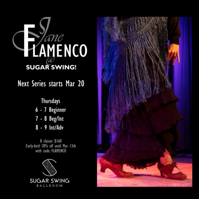 Flamenco Classes - NEXT SERIES starts Mar 20th!

Join @flamenco_jane and a passionate welcoming community of flamencos. Learn flamenco terminology, rhythm, music, and structure as you hone your skills dancing, clapping, and improvising within this Spanish artform.

Early-bird deadline Mar 13th - 10% off with code FLAMENCO
.
.
.
.
.
.
.
📷 Marc J Chalifoux - from Flamenco at the Yardbird, May 2024

#yegarts #yegdance #flamencocanada #flamencojane #yegflamenco #canadaflamenco #flamencoalberta #flamenco #canadadance #exploreedmonton #yeggers #danceclasses #sugarswing #sugarswingballroom