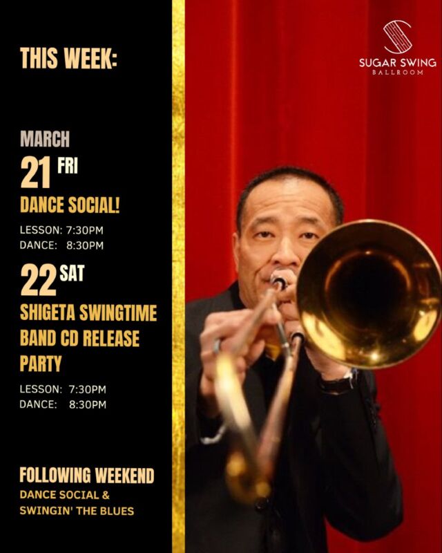 ✨Upcoming Social Dances✨

Get ready for an exciting weekend at Sugar Swing! 

Friday night kicks off with our classic dance social, starting with a drop-in lesson before the floor opens up for a lively night of dancing. Whether you’re new to swing or a seasoned dancer, it’s the perfect way to shake off the week and step into the weekend. 

We’re keeping the energy high with **two weekends of live music in a row!** This Saturday, Brad Shigeta is back in town! In honour of his CD being released, he's bringing a quintet to fill the ballroom with incredible live jazz this weekend. The night starts with a drop-in lesson to get you moving before the band takes over and the dance floor comes alive. Expect high energy, swinging tunes, and, of course, a night of nonstop dancing 🎺

Both nights feature beginner-friendly lessons, no partner is needed, and everyone is welcome. Join us at 7:30 pm for the lesson—dancing starts at 8:30 pm!