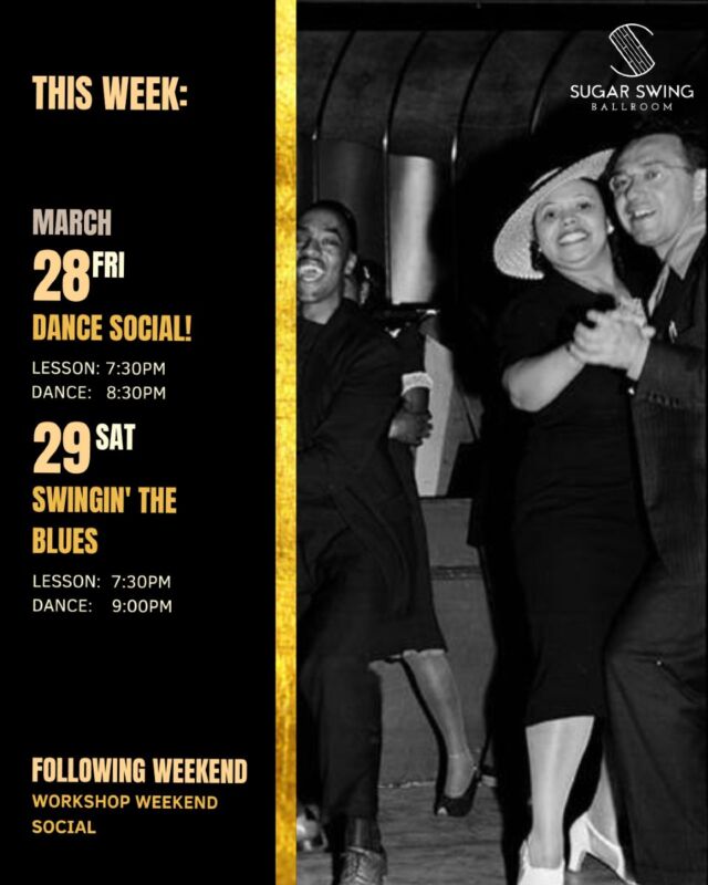 ✨Upcoming Social Dances✨

We’ve got two beginner-friendly social dances coming up this weekend and we can't wait to have you on our dance floor! 🙌🏼

On Friday, we're kicking things off with a classic Dance Social - this is a great space for you to enjoy some tunes with a welcoming crowd to dance with. Drop-in lesson at 7:30pm, with social dancing at 8:30pm.

On Saturday we’ll be highlighting Slow Drags: a smooth, bluesy style that pairs perfectly with Lindy Hop. Drop-in lessons start with Lindy at 7:30pm, followed by Slow Drags at 8:15pm. Social dancing will follow at around 9:00pm. The music will suit both styles, so whether you’re into Lindy or Trad Blues, there’s a place for you on the floor. 

Have a great week everyone and see you on the dance floor! 🪩